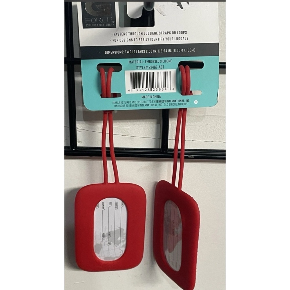 G FORCE Set of 2 Red Rectangle Luggage Tags Embossed Silicone 2.5" x 3"